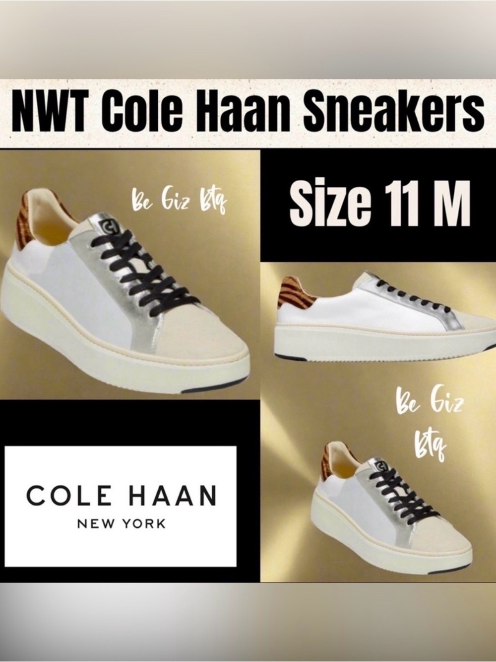 Cole Haan Grandpro Cloudfeel Topspin Leather & Faux Calf Hair Sneakers Size 11 M